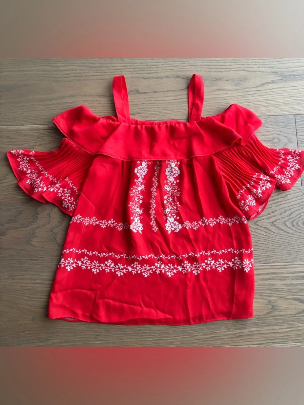 Self-Portrait Red Cold-Shoulder Ruffle Top - Picture 3 of 5